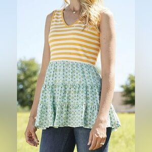 Matilda Jane Wonderment Striped Yellow and Floral Green Women's Sleeveless Top